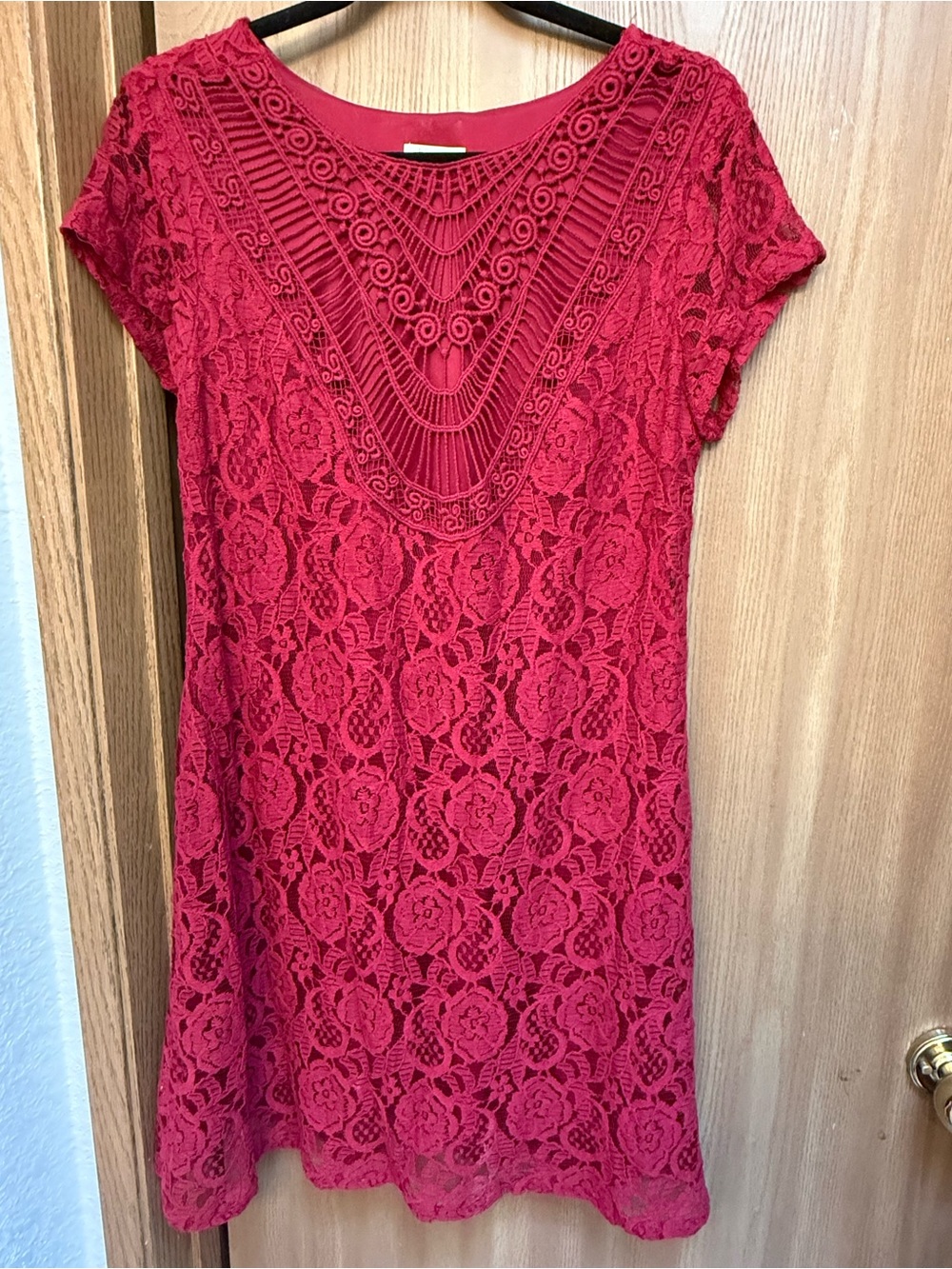 Xhilaration Red Lace floral with Crochet Yoke